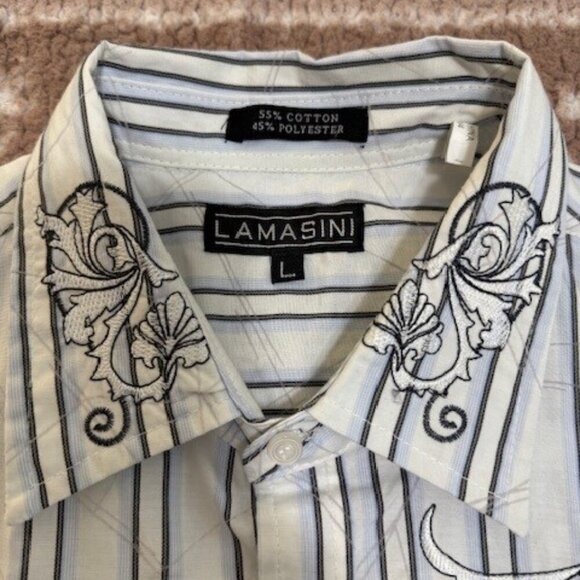 Lamasini Men's Button Up Western Cowboy Long Sleeve Y2K Shirt Large - Picture 11 of 13